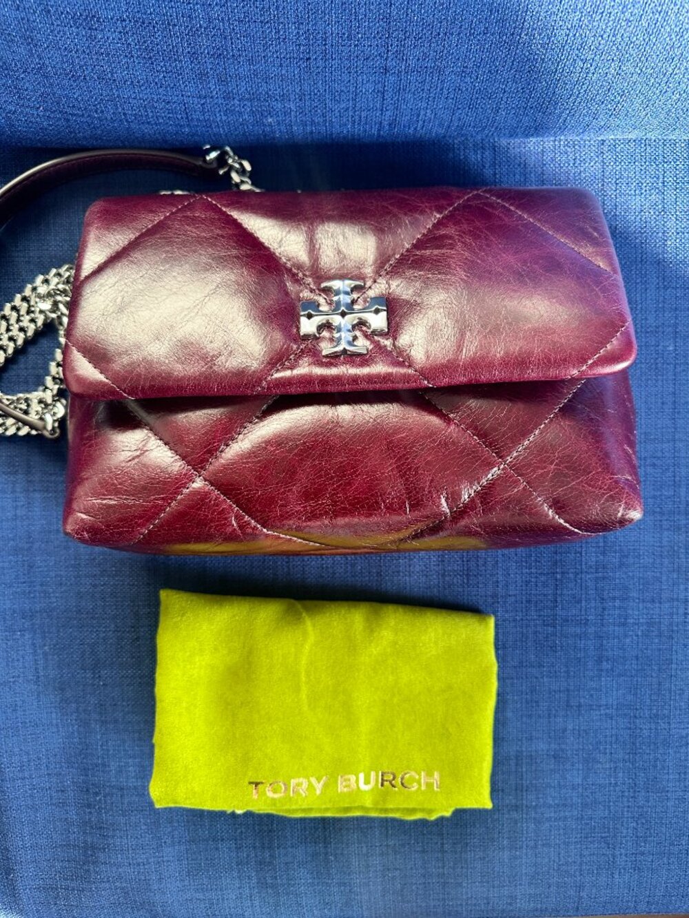 (Used) Tory Burch Small Kira Diamond Quilt Shoulder Bag Dark Carmine - Picture 4 of 6
